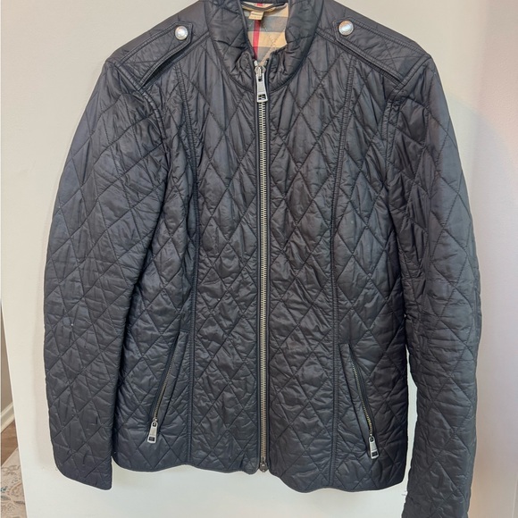 Burberry Black Quilted Jacket with Check Lining (Women's L) - Picture 1 of 5